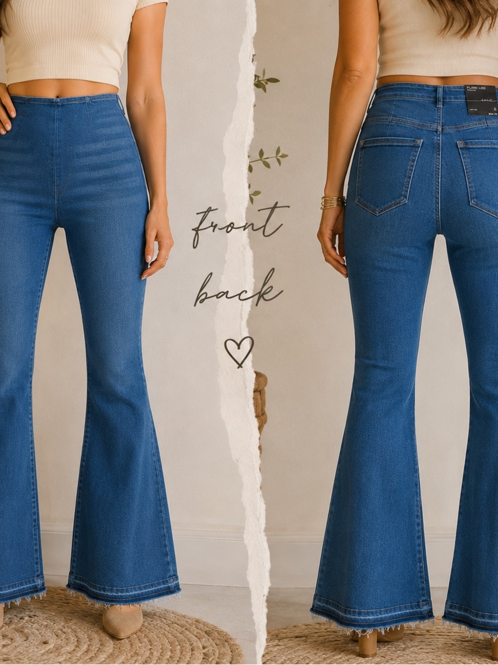 NWT INC Pull-On Flare Leg Jeans | Raw Hem Stretch Denim | Size 8